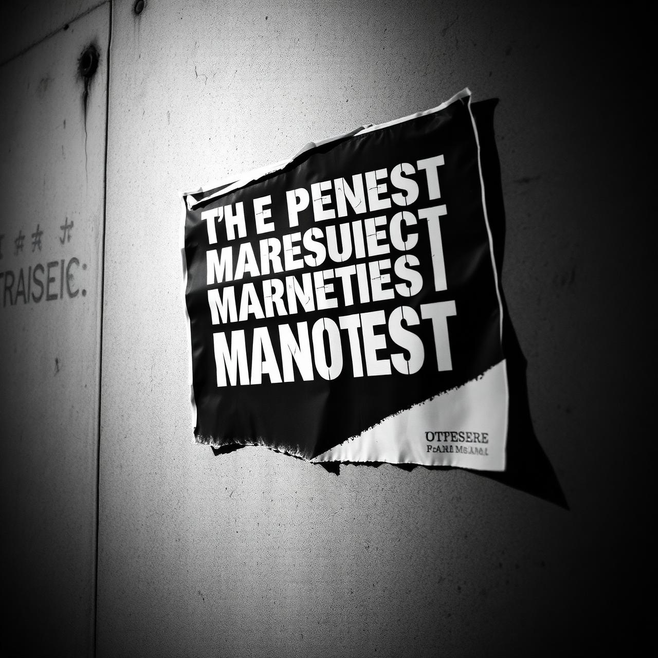 A manifesto poster wheatpasted to a concrete wall